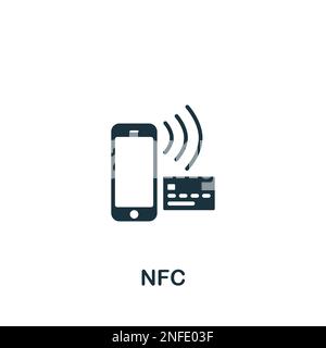 Icona NFC. Semplice segno monocromatico dalla raccolta di proprietà intellettuale. Icona NFC per logo, modelli, web design e infografiche. Illustrazione Vettoriale