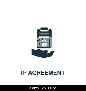 Icona accordo IP. Semplice segno monocromatico dalla raccolta di proprietà intellettuale. Icona del contratto IP per logo, modelli, web design e infografiche. Illustrazione Vettoriale