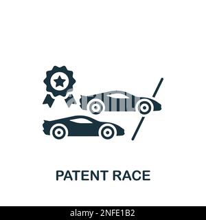 Icona Patent RACE. Semplice segno monocromatico dalla raccolta di proprietà intellettuale. Icona della corsa brevettuale per logo, modelli, web design e infografica. Illustrazione Vettoriale