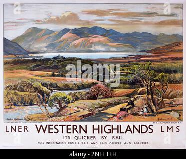 Poster Scottish Rail Vintage 1930s - Western Highlands', poster LNER/LMS, 1939. Foto Stock