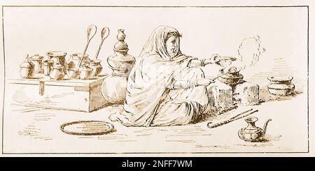 Un'illustrazione di fine 19th secolo che mostra una cucina casalinga del villaggio. Foto Stock