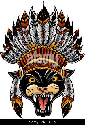 Panther tradizionale etnico indiano boho headdress tribale shaman cappello elemento Ceremonial Illustrazione Vettoriale