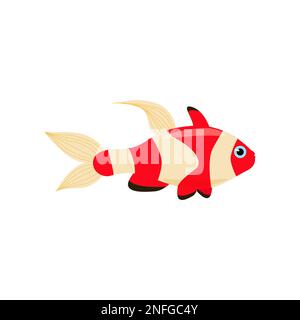 Pesce di mare rosso decorativo con strisce beige. Pesci marini vettoriali isolati su sfondo bianco. Illustrazione Vettoriale