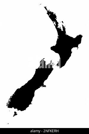 Silhouette mappa Nuova Zelanda isolata su sfondo bianco Illustrazione Vettoriale