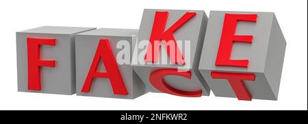 I cubi con le lettere capovolgono e le parole cambiano da FATTO a FALSO. rendering 3d Foto Stock