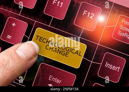 Didascalia concettuale cambiamento tecnologico, parola per aumentare l'efficienza di un prodotto o processo Foto Stock