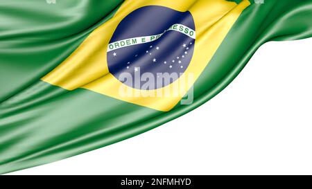 Bandiera del Brasile isolata su sfondo bianco, 3D Illustrazione Foto Stock