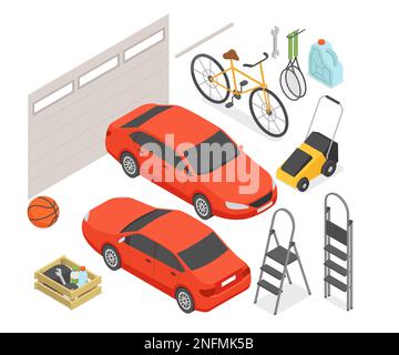Garage e trasporto - set di illustrazioni isometriche colorate vettoriali moderne Illustrazione Vettoriale