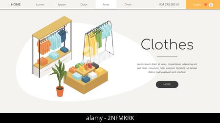 Negozio di abbigliamento - moderno vettore colorato web banner isometrico Illustrazione Vettoriale