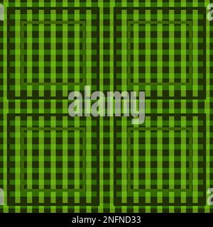 St Patricks giorno tartan plaid. Motivo scozzese in gabbia verde e nera. Gabbia scozzese. Tradizionale sfondo scozzese a scacchi. Tex tessuto senza cuciture Illustrazione Vettoriale