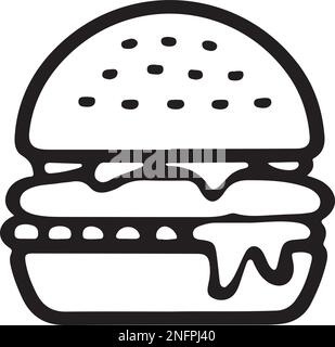 Icona di un hamburger minimalista su sfondo bianco. Simbolo fast food. Illustrazione vettoriale Illustrazione Vettoriale