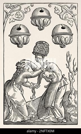 Le tre di campane 16th ° secolo tedesco carta da gioco. Le Arti del Medioevo e al periodo del Rinascimento di Paul Lacroix, 1874 Foto Stock