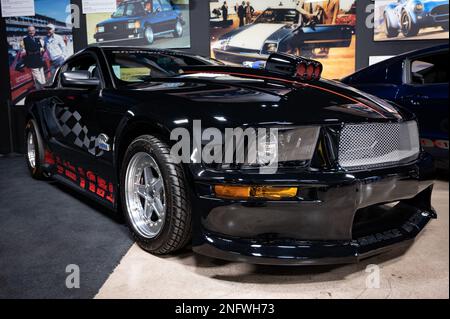 Un dettaglio dell'esclusiva Shelby Mustang GT500 Super Snake Prudhomme Edition di colore nero Foto Stock