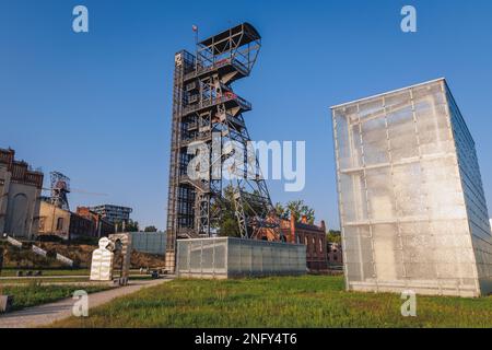 Torre di albero nel nuovo Museo Slesiano nell'area dell'ex miniera di carbone duro a Katowice, nella regione della Slesia in Polonia Foto Stock
