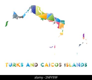 Isole Turks e Caicos - colorata e bassa forma di isola poly. Triangoli geometrici multicolore. Design moderno e alla moda. Illustrazione vettoriale. Illustrazione Vettoriale