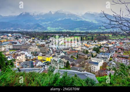 Paesaggio urbano del centro di Vaduz, Liechtenstein. Foto Stock