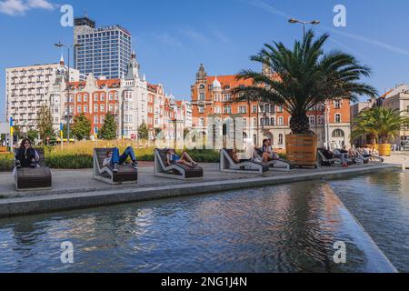 Piazza del mercato nella città di Katowice, nella regione della Slesia in Polonia Foto Stock