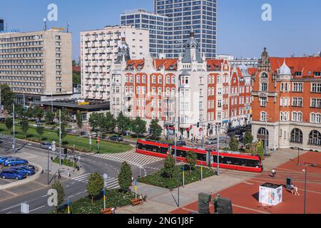 Vista nel centro della città di Katowice, nella regione della Slesia in Polonia Foto Stock