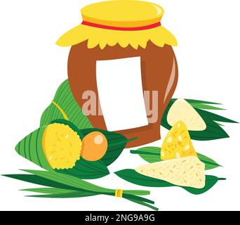 Un'illustrazione vettoriale del cartone animato della fabbricazione dei gnocchi cinesi del riso. Illustrazione Vettoriale