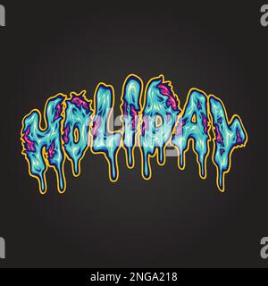 Creepy fuso parola vacanza scritta a mano testo illustrazione illustrazioni vettoriali per il tuo logo di lavoro, t-shirt merchandise, adesivi e disegni di etichette Illustrazione Vettoriale