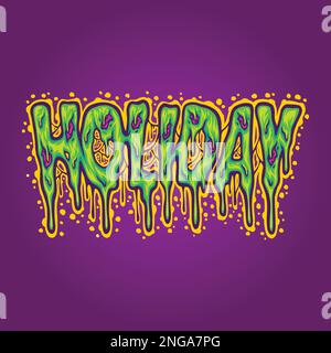 Spoky fuso parola vacanza scritta a mano illustrazioni vettoriali per il tuo logo di lavoro, t-shirt merchandise, adesivi e disegni di etichette, poste Illustrazione Vettoriale