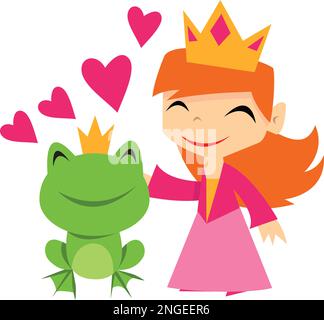Un'illustrazione vettoriale del cartone animato di un principe carino della rana innamorato di una principessa. Illustrazione Vettoriale