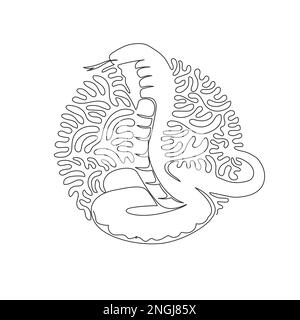 Curva continua disegno a una linea dell'arte astratta di cobra in piedi Illustrazione del vettore del tratto modificabile a linea singola del re cobra più velenoso Illustrazione Vettoriale