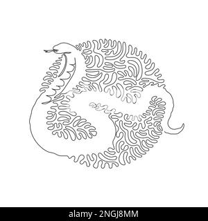 Disegno a linea continua a singola spirale di una cobra pericolosa. Disegno a linee continue stile di illustrazione vettoriale di cobra altamente velenosa Illustrazione Vettoriale