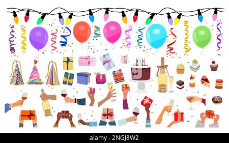 Set di elementi vettoriali per il design della festa di compleanno. Illustrazione Vettoriale