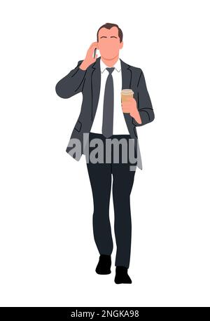 Uomo d'affari con telefono e caffè. Illustrazione Vettoriale