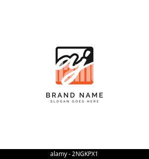 A, J, AJ lettera iniziale manoscritta e modello di immagine vettoriale di firma in forma quadrata logo Illustrazione Vettoriale