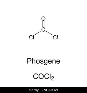 Fosgene, formula chimica di dicloruro di carbonile. Gas tossico incolore, utilizzato nella produzione di poliuretani e materie plastiche in policarbonato. Estremamente velenoso. Foto Stock