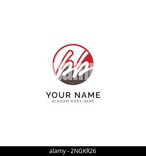B, BB lettera iniziale manoscritta e modello di immagine vettoriale della firma con logo di forma rotonda Illustrazione Vettoriale