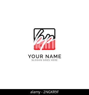 B, P, BP lettera iniziale manoscritta e modello di immagine vettoriale della firma con logo di forma quadrata Illustrazione Vettoriale