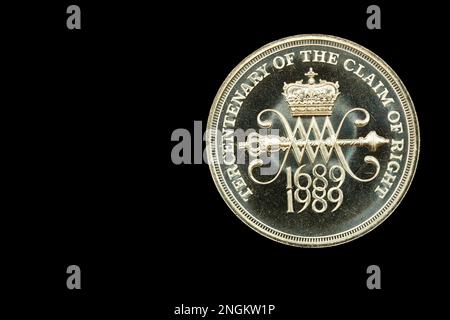 Lato opposto di una moneta del 1989 £2 che commemora il terzo centenario della rivendicazione di diritto Foto Stock