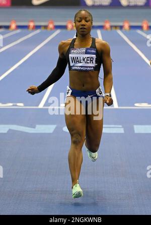 BIRMINGHAM, INGHILTERRA - FEBBRAIO 18: Diani Warker durante il giorno 1 Heats dei Campionati al coperto di atletica del Regno Unito all'Utilita Arena, Birmingham, Inghilterra Foto Stock