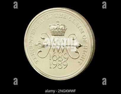 Lato opposto di una moneta del 1989 £2 che commemora il terzo centenario della rivendicazione di diritto Foto Stock