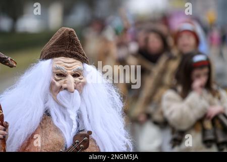 Velika Gorica, Croazia. 18th Feb, 2023. Un artista partecipa a una sfilata durante il carnevale mascherato a Velika Gorica, Croazia, il 18 febbraio 2023. Foto: Igor soban/PIXSELL Credit: Pixsell/Alamy Live News Foto Stock