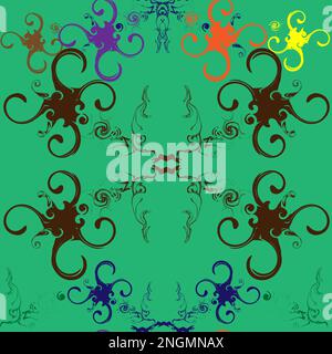 Seamless pattern astratti con con volute e macchie colorate , vettore Illustrazione Vettoriale