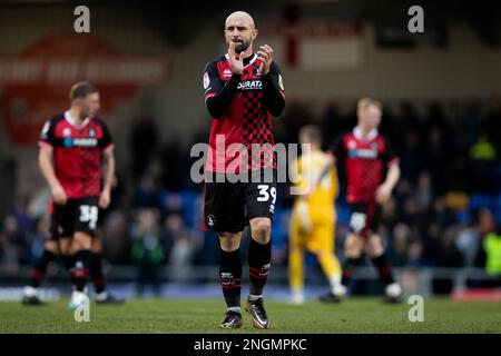 Peter Hartley di Hartlepool United gestures durante la partita della Sky Bet League 2 tra AFC Wimbledon e Hartlepool United a Plough Lane, Wimbledon sabato 18th febbraio 2023. (Foto: Federico Guerra Maranesi | NOTIZIE MI) Credit: NOTIZIE MI & Sport /Alamy Live News Foto Stock