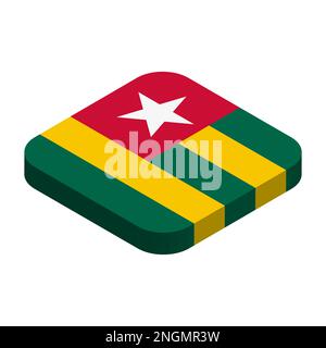 Bandiera Togo - 3D bandiera isometrica quadrata con angoli arrotondati. Illustrazione Vettoriale