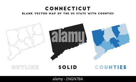 Mappa del Connecticut. Confini del Connecticut per la tua infografica. Forma dello stato US vettoriale. Illustrazione vettoriale. Illustrazione Vettoriale