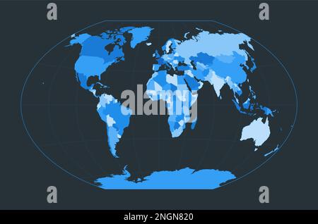 Mappa del mondo. Proiezione tripel di Winkel. Illustrazione futuristica del mondo per la vostra infografica. Bella tavolozza di colori blu. Elegante illustrazione vettoriale. Illustrazione Vettoriale