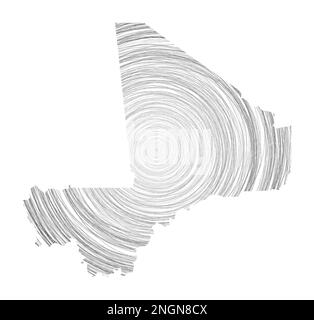 Mappa Mali riempita di cerchi concentrici. Disegna cerchi di stile a forma di paese. Illustrazione vettoriale. Illustrazione Vettoriale