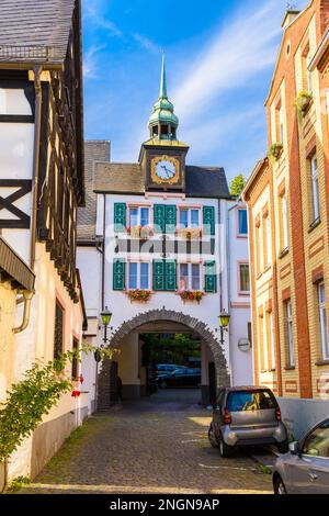 Antico hotel antico a Ruedesheim am Rhein Rhine, Rudesheim, Rheingau-Taunus-Kreis, Darmstadt, Hessen, Germania. Foto Stock