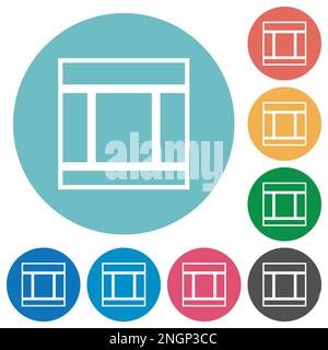 Tre layout Web a colonne delineano icone bianche piatte su sfondi di colore rotondo Illustrazione Vettoriale