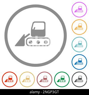Le icone di colore piatto del trattore della pala da neve in contorni rotondi su sfondo bianco Illustrazione Vettoriale