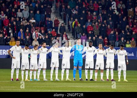 Pamplona, Spagna. 18th Feb, 2023. Real Madrid durante il calcio spagnolo della Liga Santander, incontro tra CA Osasuna e Real Madrid CF allo stadio Sadar. (Punteggio finale; CA Osasuna 0-2 Real Madrid CF). Credit: SOPA Images Limited/Alamy Live News Foto Stock