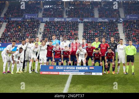 Pamplona, Spagna. 18th Feb, 2023. Real Madrid e CA Osasuna durante il calcio spagnolo di la Liga Santander, partita allo stadio Sadar. (Punteggio finale; CA Osasuna 0-2 Real Madrid CF). Credit: SOPA Images Limited/Alamy Live News Foto Stock