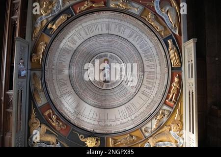 Orologio astronomico, Orologium mirabile Lundense, 15th ° secolo, con San Lorenzo in centro, Cattedrale di Lund, Lund, Svezia Foto Stock